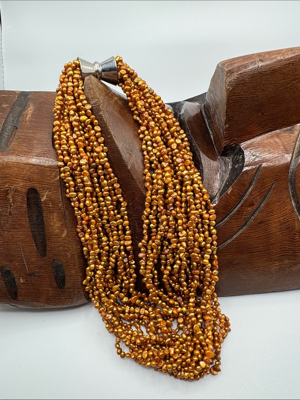 Genuine Freshwater Pearl Multi Strand Statement Necklace Gold Bronze Torsade